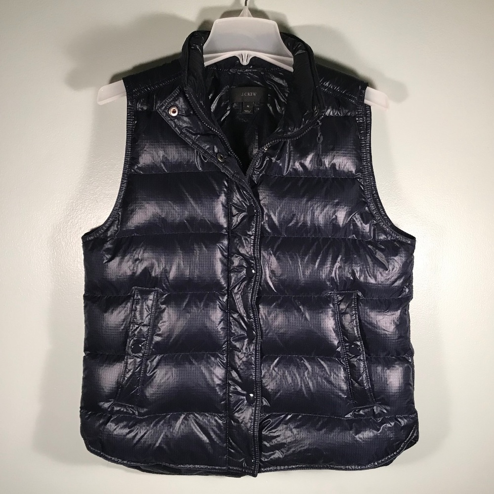 J Crew Blue Down Puffer Vest Women Size M